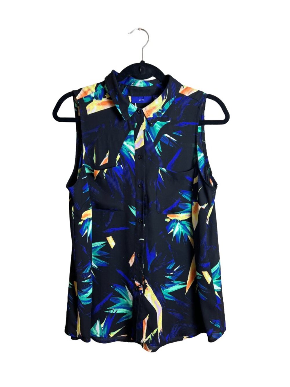 Apt.9 Tropical Sleeveless Button Down Shirt Petite Large